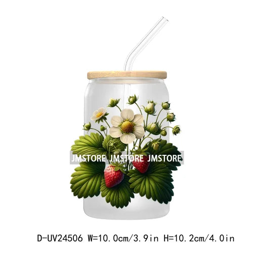 Wild Floral Strawberry With Leaves Fruit UV DTF Transfers Stickers Decals For Libbey Cold Cups Mugs Tumbler Waterproof DIY Craft