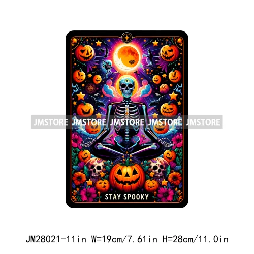 Custom Spooky Season Ghost Cycopath Skull Halloween Tarot Card DTF Iron On Heat Press Transfer Stickers Printing For Hoodies