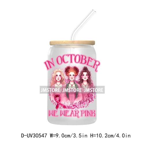 Pink October Breast Cancer Awareness UV DTF Transfer Stickers Decals For Libbey Cold Cups Mugs Tumbler Waterproof Horror Movie