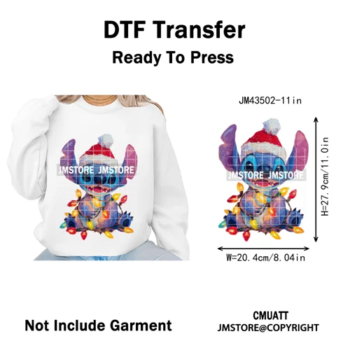 Cute Cartoon Characters Merry Christmas Holiday Gifts Xmas Iron on Washable DTF Heat Transfer Sticker Ready to Press for Clothes