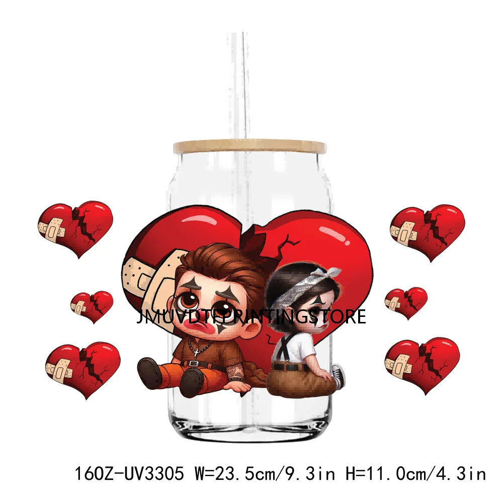 Chicano La Sad Girl Couple 16OZ UV DTF Cup Wrap Transfer Stickers Custom Labels DIY Waterproof Logo For Libbey Glass Can Hearts