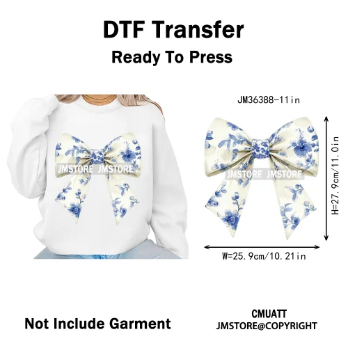 Pink Blue Flower Silk Coquette Chinoiserie Toile De Jouy Design Iron on DTF Heat Transfers Stickers Ready to Press for Clothes