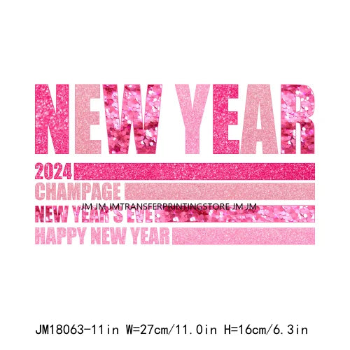 Happy New Year 2024 Printing Cheers To The New Year Faux Glitter Sequin Iron On DTF Transfer Sticker Ready To Press For Clothing