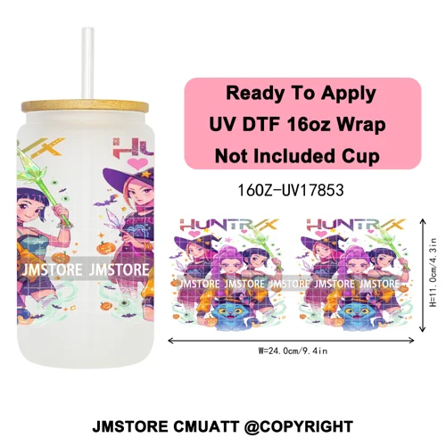Kpop Movie Demon Hunters Boo Halloween Pumpkin Party 16OZ UV DTF Cup Wraps Ready To Apply Transfer Stickers For Libbey Glass Can