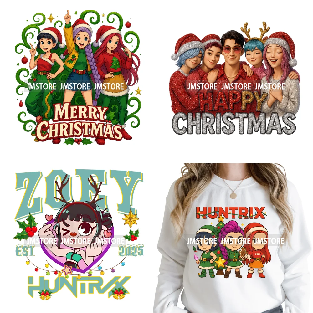 Cute Santa Kpop Inspired Movie Character Merry Christmas Holly Iron on DTF Washable Transfer Stickers Ready to Press for Textile