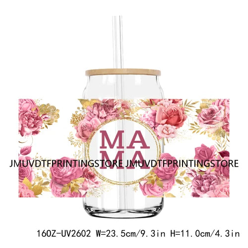 Best Mama With Flowers Mother's Day UV DTF Sticker For 16OZ Libbey Glass Cup Can Mom Wrap Transfer Sticker Custom Label DIY Logo