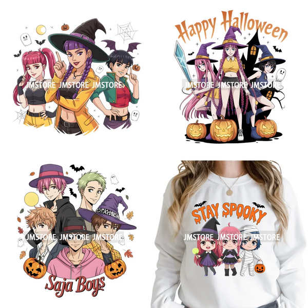 Stay Spooky Ghost Halloween Cartoon Hunters Kpop Band Group Iron on DTF Washable Transfers Stickers Ready to Press for Clothing