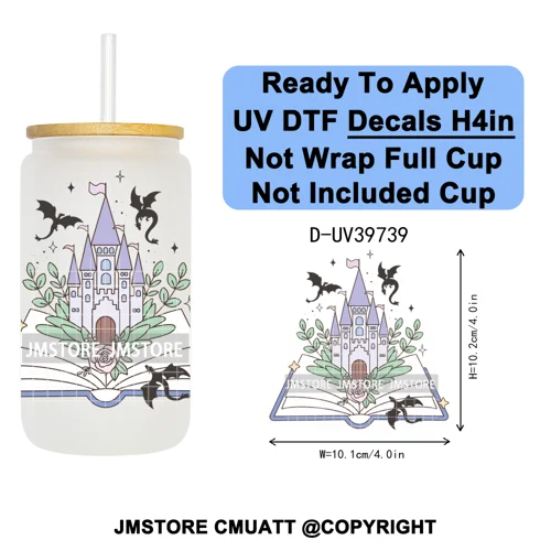 Fantasy Book Lover Gifts Positive Quotes UV DTF Decals Ready To Apply Waterproof Transfer Stickers For 16OZ Libbey Glass Can Cup