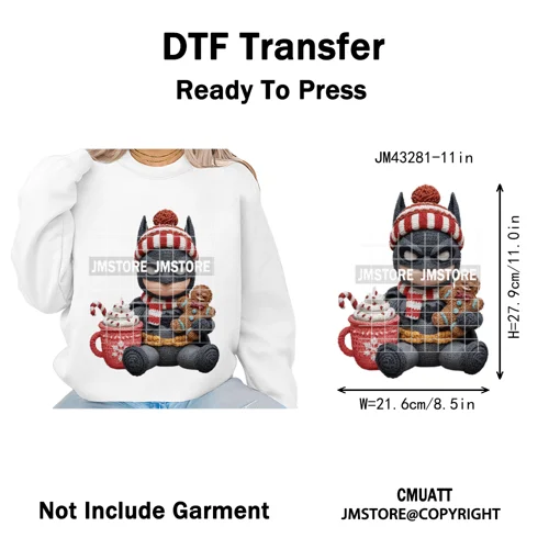 Faux Yarn Pink Hot Cocoa Cartoon Character Santa Cozy Christmas Iron on  DTF Transfers Stickers Ready to Press for T-shirts Bags