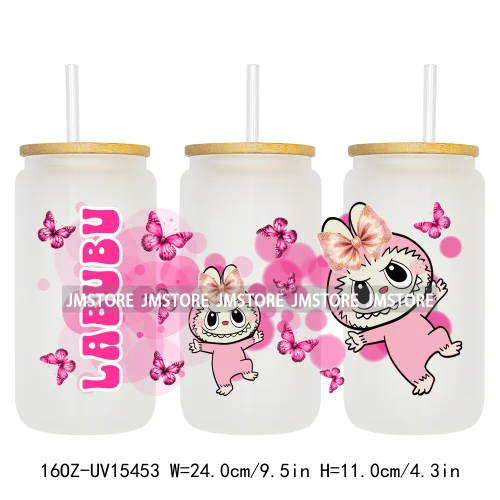 Coloful Cartoon Monsters Butterfly UV DTF Cup Wraps Ready To Apply Waterproof Transfer Stickers For 16OZ Libbey Glass Can Mugs