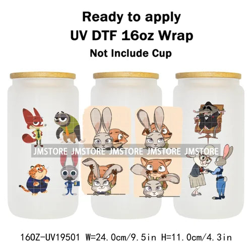 Mystery Animals City Police Rabbit And Fox Con Artist UV DTF Cup Wrap Ready To Apply Transfer Stickers For 16OZ Libbey Glass Can
