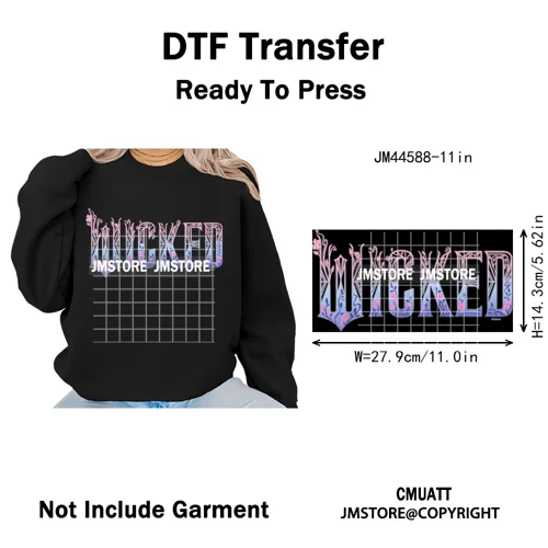 Pink and Green Magic Broomstick Witches Movie Fans Iron on Washable DTF Heat Transfers Stickers Ready to Press for Sweatshirts