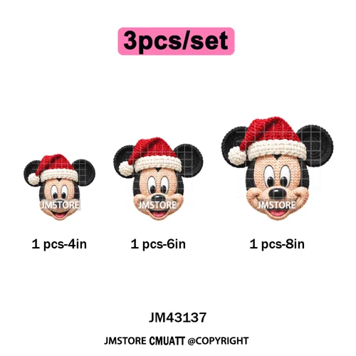 Faux Yarn Very Merry Christmas Mouse Friends Cartoon Santa Iron on Washable DTF Transfers Stickers Ready to Press for Clothing