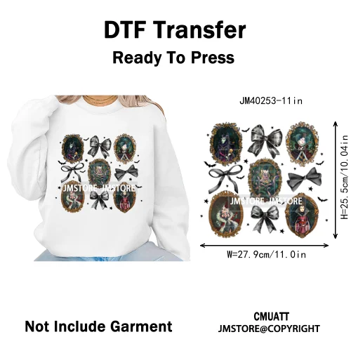 Waiting For Halloween Coquette Bad Girls Friends Wicty Logos Iron on DTF Washable Transfers Stickers Ready to Press for Clothing