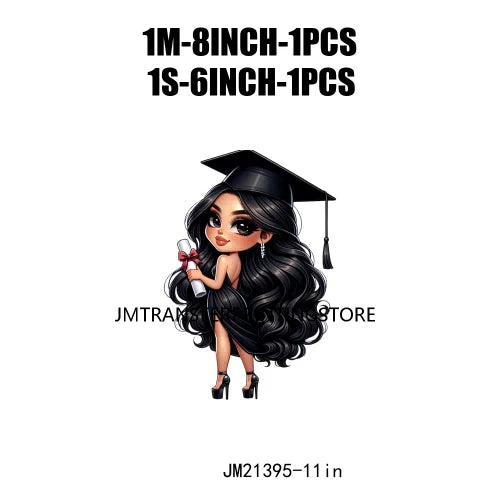 DIY Chibi Latina Graduation Diploma Designs Iron On Chicana College Woman Transfers Printing Stickers Ready To Press For Hoodies