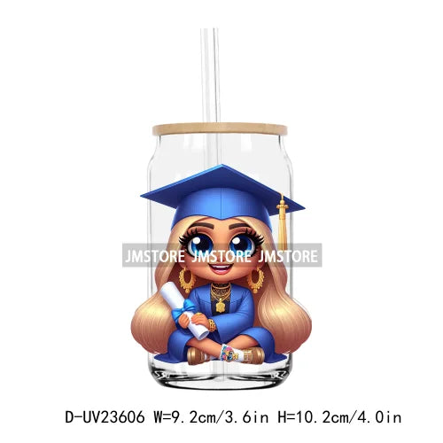 Chicano Graduation Chibi Education UV DTF Transfers Stickers Decals For Libbey Cold Cups Mugs Tumbler Waterproof DIY Craft Logo