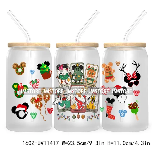 Merry Christmas Cartoon Couple 16OZ UV DTF Cup Wrap Ready To Apply For Libbey Glass Can Cup Tumbler Gingerbread Candy Cane Mouse