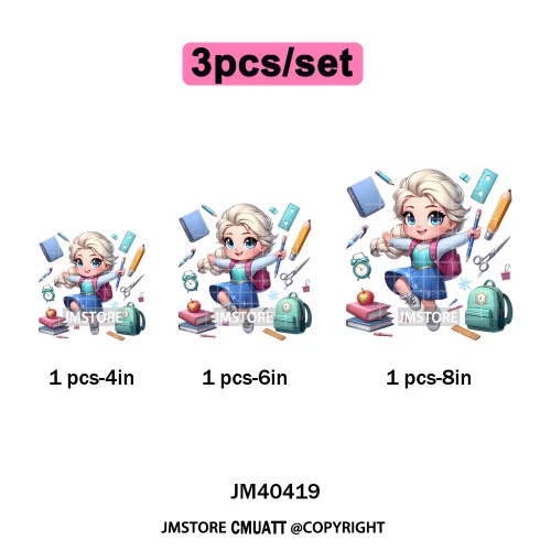 Cartoon Character Back To School Book Teacher School Friends Iron on DTF Washable Transfers Stickers Ready to Press for Textile