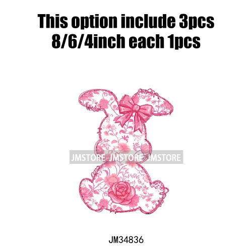 Floral Pink Toile Chinoiserie Coquette Bunny Spring Easter Iron On DTF Heat Transfers Stickers Ready To Press For T-shirts Bags