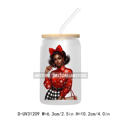 Afro Black Woman Christmas UV Sticker Decals For Libbey Cold Cups Mugs Tumbler Transfer Stickers Waterproof Labels Fashion Girls