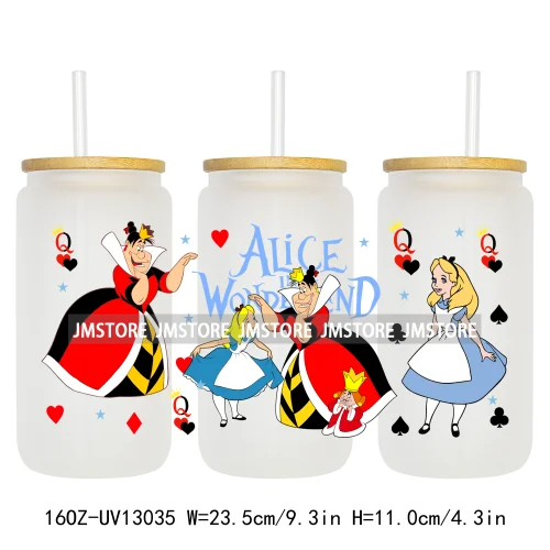 Cartoon Princess In Wonderland UV DTF Wraps Transfer Sticker Ready To Apply Waterproof Logo For 16OZ Libbey Glass Can Tumbler
