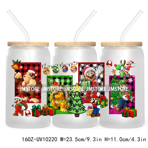 Mouse Christmas Cartoon Friends 16OZ UV DTF Cup Wrap Transfer Stickers Princess Custom Labels Waterproof For Libbey Glass Can