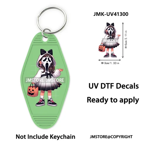 Halloween Horror Mama Kids Ghost Girl Coffee UV DTF Motel Keychain Decal Ready To Ship Transfer Sticker Print For Hotel Keychain