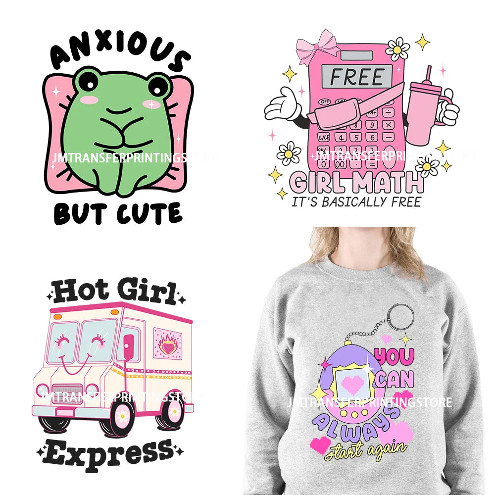 DIY Good Vibes Anxious But Cute Hot Girl Express Caffeine And Kindness Positive Quotes DTF Transfer Stickers For T-shirts Bags