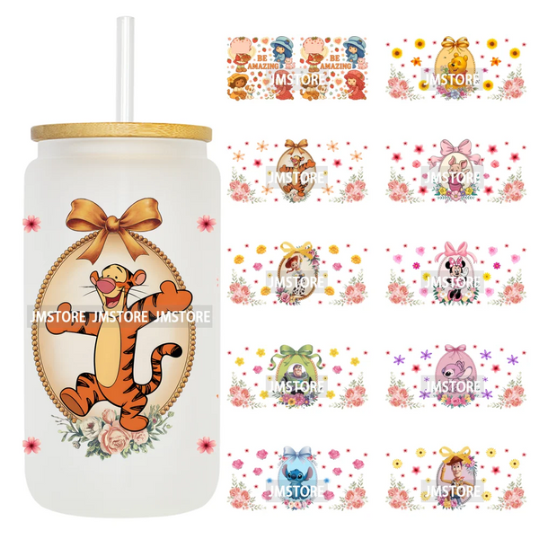 Strawberry Girls Cartoon Magic Mirror UV DTF Transfer Sticker Cup Tumbler Wrap For 16OZ Libbey Glass Wraps Bottle Mug DIY Labels