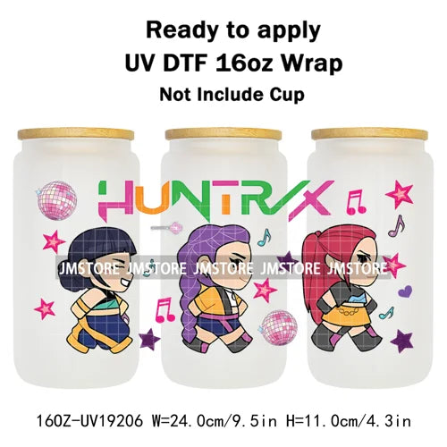 Demon Hunters Inspired Kpop Girls Bands UV DTF Transfer Sticker Durable Cup Tumbler Wrap For 16OZ Libbey Glass Wraps Bottle Mug