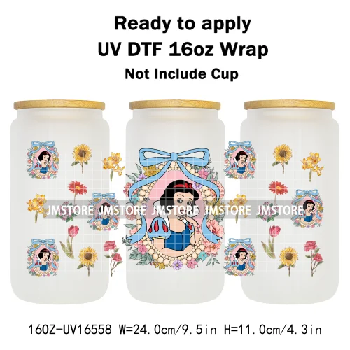 Magical Mirror Princess Coquette Bow 16OZ UV DTF Cup Wraps Ready To Apply Waterproof Transfer Stickers For Libbey Glass Can Mugs