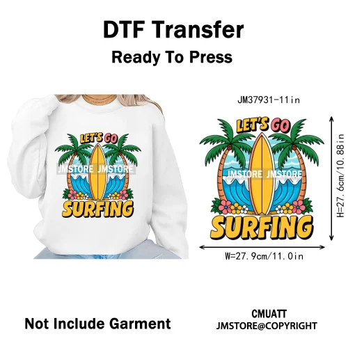 Funny Summer Quotes Sunset Palm Trees Beach Vacation Vibes Washable Iron on DTF Transfer Sticker Ready to Press for Textile Bags