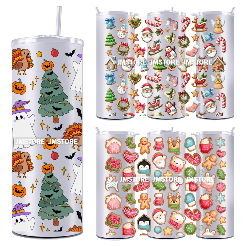 Seamless Christmas Santa Stocking UV DTF Tumbler Wraps Durable Ready To Apply Transfer Sticker For 20OZ Straight Skinny Tumblers