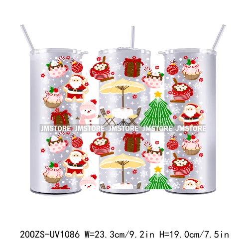 Girly Holiday Christmas Trees 20OZ Tumbler Wraps Ready To Ship UV DTF Transfer Stickers Waterproof Prints For Skinny Tumbler