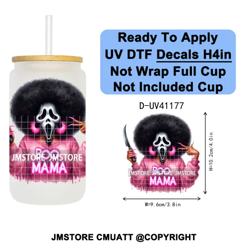Bad Mama Killers Mom Halloween UV DTF Decals Ready To Apply Waterproof Transfer Stickers DIY Crafts For 16OZ Libbey Glass Can