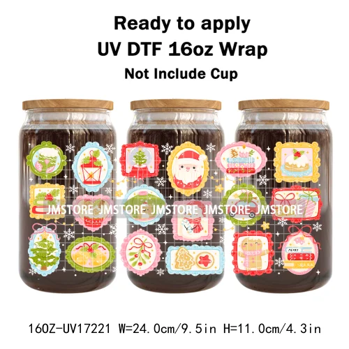 Cute Christmas Ghost Coquette Strawberry Cake UV DTF Stickers Ready To Transfer Cup Wrap Waterproof Logo For Libbey Can Glass