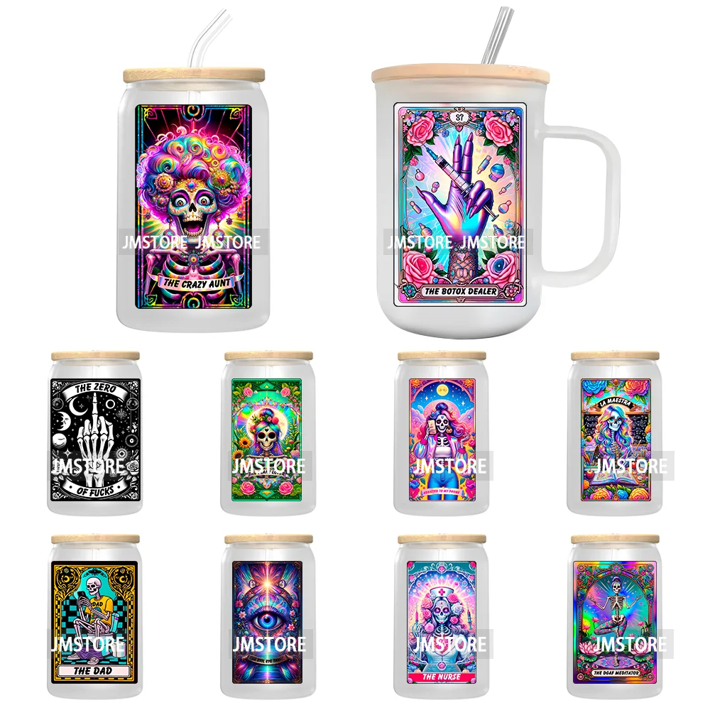 The Crazy Aunt Funny Tarot Card UV DTF Transfer Stickers Decals For Libbey Cold Cups Mugs Durable Waterproof Custom Logo Labels