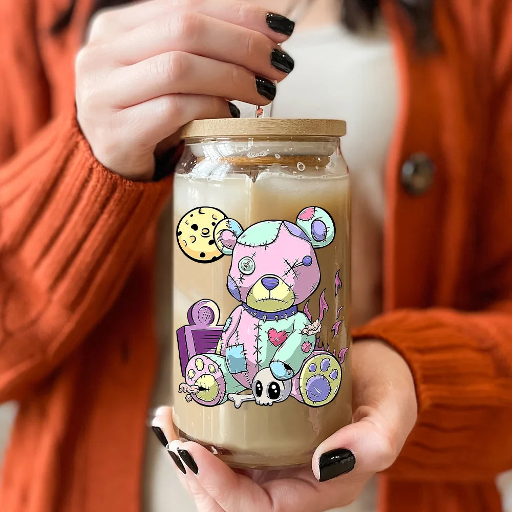 Hip Hop Urban Graffiti Teddy Bear UV DTF Transfer Stickers Decals For Libbey Cold Cups Mugs Tumbler Waterproof Trendy Bears Doll