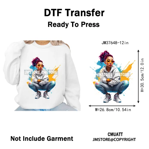 12in Glossy Dripping Lips Streetwear Graffiti Trap Girls Iron on DTF Thermal Transfer Stickers Ready to Press for Woman Clothing