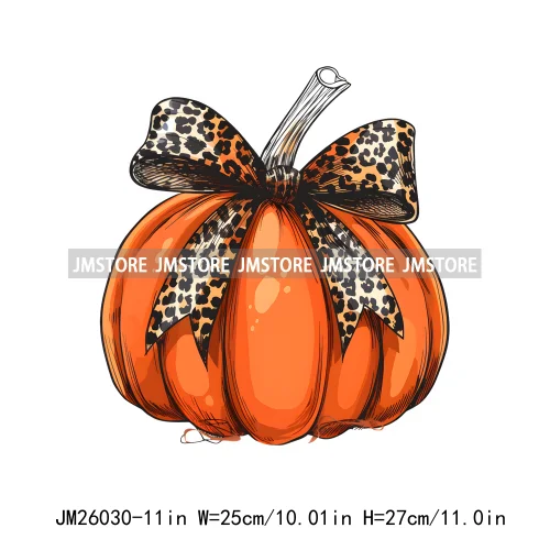 Cute Pumpkin Leopard Star Polka Dots Coquette Bow Autumn Fall Halloween DTF Iron On Transfer Stickers Ready To Press For Clothes