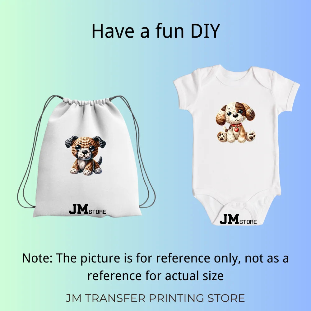15cm 5.9in Colorful Cute Needle Hook Animal Iron On DTF Heat Transfer Sticker For Clothes Print Vinyl Washable T-Shirt Appliques