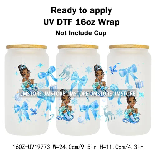 Coquette Princess Christmas Gifts 16OZ UV DTF Cup Wraps Ready To Apply Waterproof Transfer Stickers For Libbey Glass Can Cartoon
