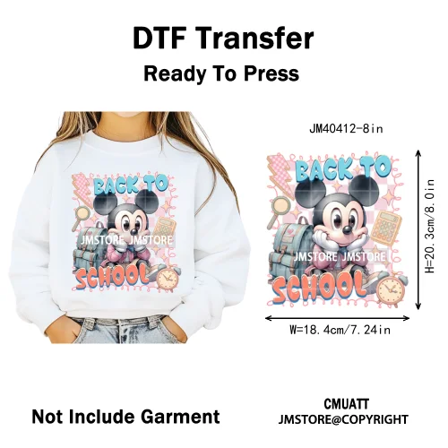 Colorful Checkered Cartoon First Day of School Design Kid Back To School Iron on DTF Transfer Sticker Ready to Press for Clothes