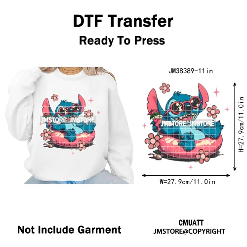 Retro Cartoon Happy Summer Vacation Vibes Coquette Seashells Iron on DTF Heat Transfer Stickers Ready to Press for Clothes Bags