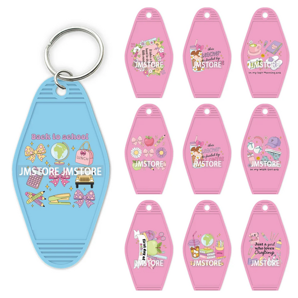 Back To School Teacher Coquette Bow UV DTF Motel Keychain Wraps Ready To Apply Waterproof High Quality Hotel Keychain Decals