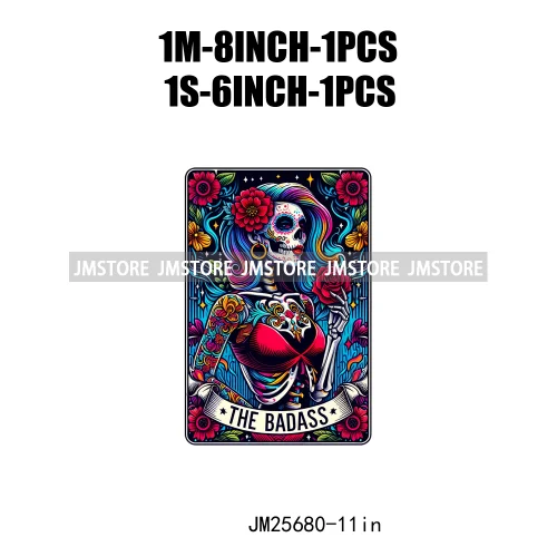 Custom Flower La Chismosa Dog Cat Lover Badass Skull Tarot Card  DTF Iron On Heat Transfers Stickers Ready To Press For Hoodies