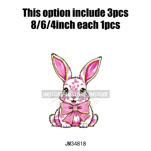 Floral Pink Toile Chinoiserie Coquette Bunny Spring Easter Iron On DTF Heat Transfers Stickers Ready To Press For T-shirts Bags