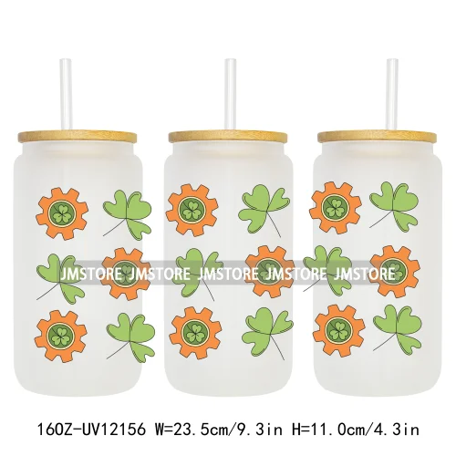 Coquette St Patrick's Day Lucky Shamrock 16OZ UV Cup Wrap DTF Transfer Stickers For Libbey Glass Can Cups Tumbler Custom Prints