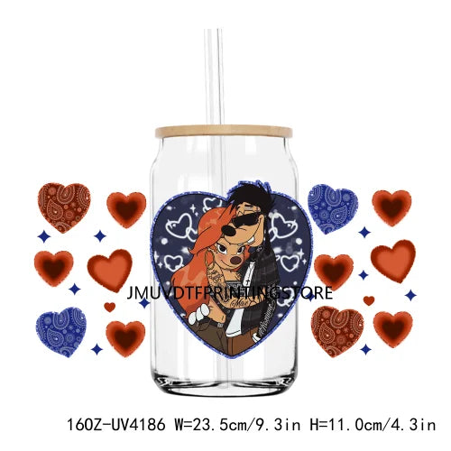 Cartoon Valentines Couple Love 16OZ UV DTF Cup Wrap Transfers Stickers Custom Labels DIY Waterproof Logo For Libbey Glass Can