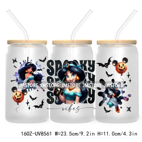 Spooky Vibes Halloween Princess 16OZ UV DTF Cup Wrap Transfer Stickers Custom Label Durable Waterproof Logo For Libbey Glass Can